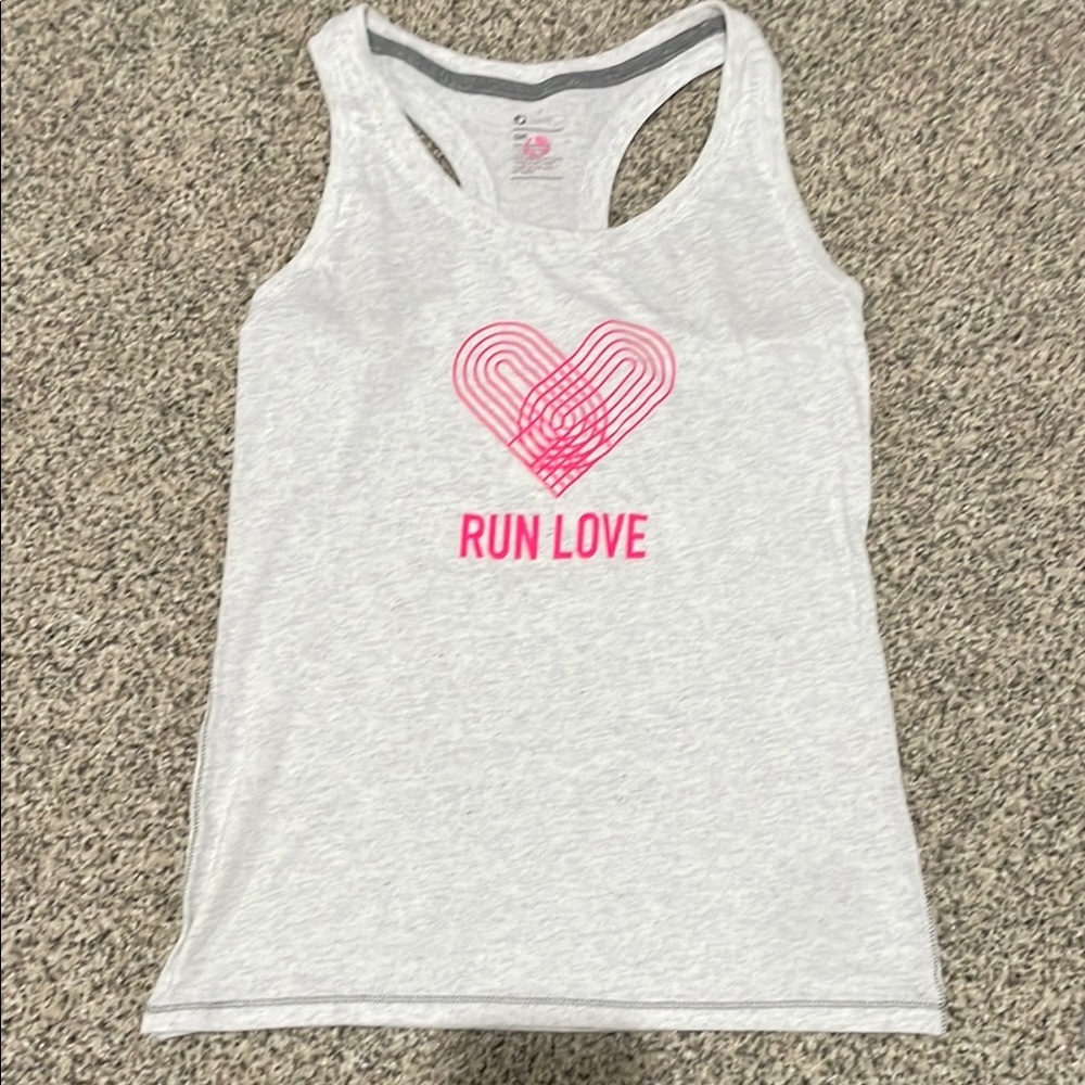 Oiselle Gray Tank Top with Pink Heart Design